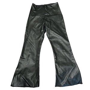 Commando Women's Black Faux Leather Flared Full-Length High Rise Large Leggings